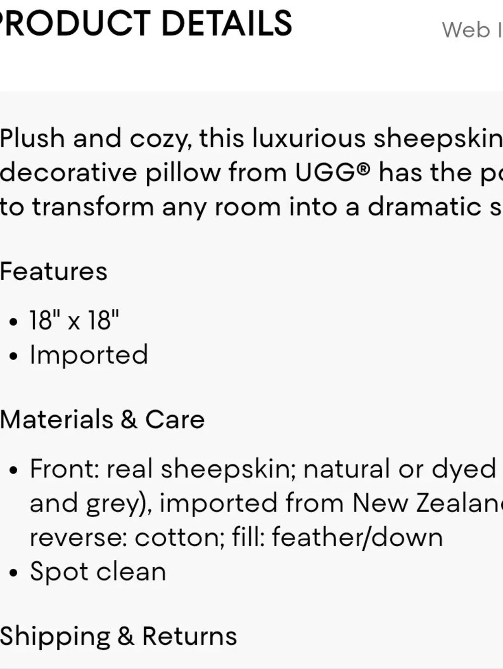 UGG Mammoth Luxurious Faux Fur Decorative Accent Pillow- Natural